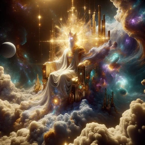 Jehovah God, as described in biblical scripture, rendered in a c...