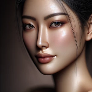 Create a realistic rendering of a beautiful woman, focusing on d...