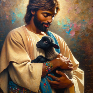 Oil painting of an African-American man resembling Jesus Christ,...