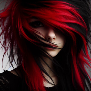 Red black emo girl hair