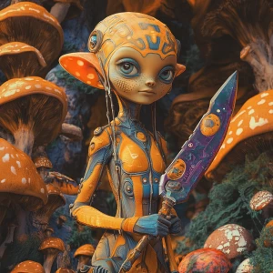 Create an image of an alien girl with 3D printing art style aest...