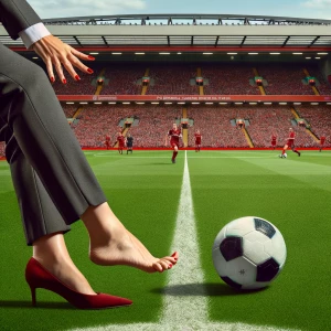 British Woman Wearing Business Suit Barefoot Red Toes Kicking Pr...