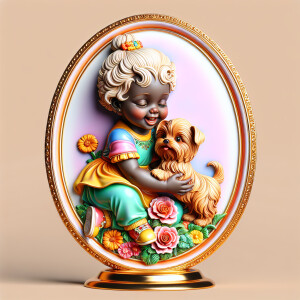 Prompt: colorful Statue of a light skin African-American girl wi...