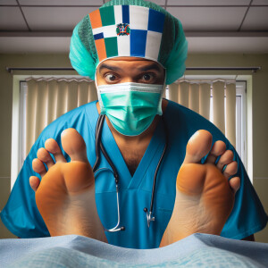 Photo from patient pov,  of Worried Dominican woman  surgeons we...