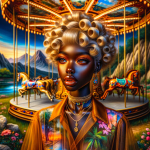 Oil painting riding on a Carousel landscape. Create a beautiful...