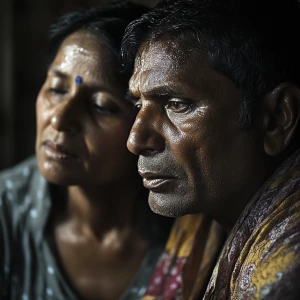 A physically fit and wealthy Indian man, with sweat shimmering o...