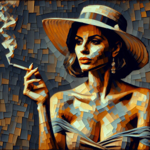 A acrylic paint portrait of a lady smoking a cigarette, the craq...