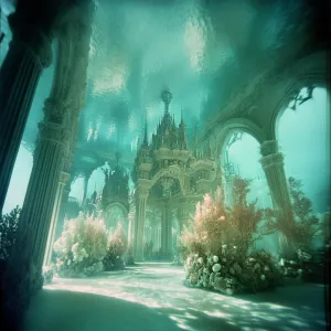 Bathed in a shimmering aquamarine light, the baroque luxurious u...