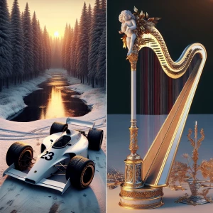 Hyperrealistic portrait of a beautiful white harp with intricate...