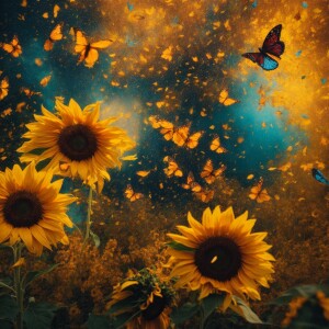 Abstract splatter paint hyper realistic vision of Soulmate Sunfl...