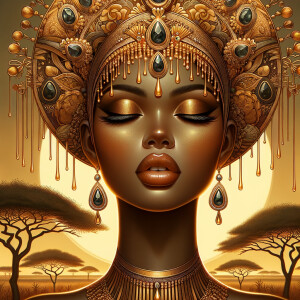A digital illustration of a Latina woman's portrait with a luxur...
