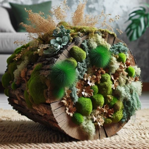 Tronco con moss y flores cecas diseñó para ponerse en una sala