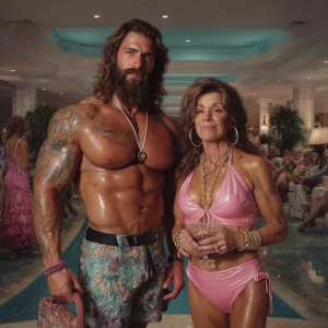Hyperrealism digital painting ,a miami muscular beefy bearded ta...