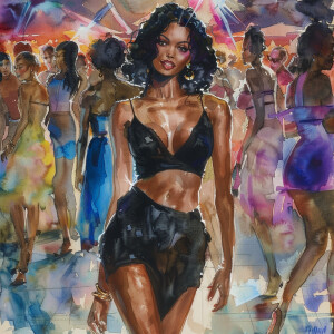 Glossy 4K watercolor oil painting of full body African woman, in...
