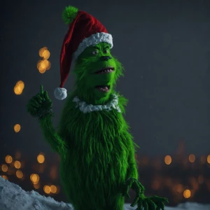 "Create a mischievous, festive character resembling the Grinch f...