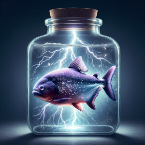 Purple piranha not showing his teeth catching lighting in a bott...