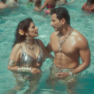 a punjabi  villain  curvy mother in law, in her late 50s,  weari...