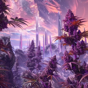 Futuristic purple world of Marijuana . The words PURPP ON SOLANA...
