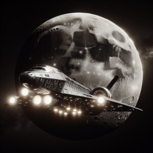 Ultra realistic spaceship near the moon