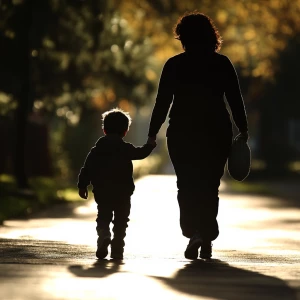 Create an image of a plus-size woman, size 3X, and a teenage boy...