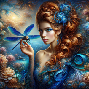 fantasy art , close up , beautiful young woman with swirling bro...