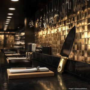 Create an image of "Pringle's Underground Kitchen," a high-end u...