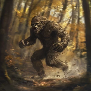 A humanoid looking haircovered sasquatch running fast through th...