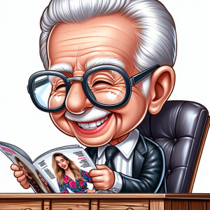 caricature of a 95 year old happy American grandpa sitting at a...