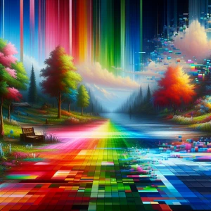 A peaceful tranquil rainbow colored place turns from real to fal...