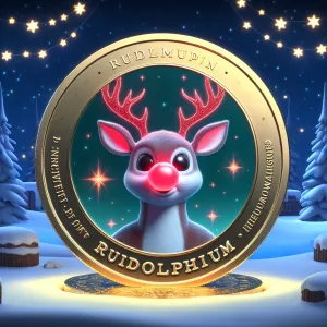Create an image of a shimmering 'Rudolphium' coin featuring the...