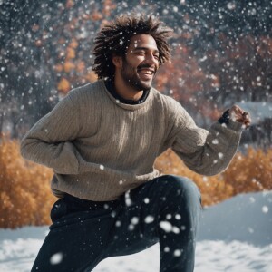 Happy man dancing in the snow