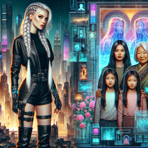 There is a beautiful girl with long white hair and two braided b...