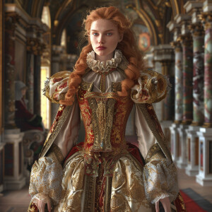Create a photorealistic image of a light ginger-haired model wal...