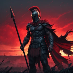 Imagine a lone Spartan warrior standing amidst a desolate battle...