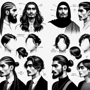 Create an image of a person showcasing several fashionable hairs...