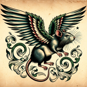 Flying rat in an  old school tattoo style