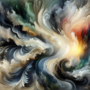 Imagine a mesmerizing symphony of earthy black and pale green an...