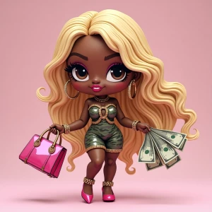 8k chibi-style curvy African American beauty the ultimate shoppi...
