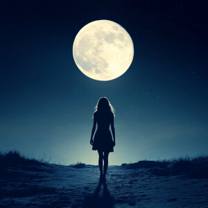 Thick female walking towards the moon