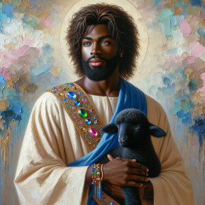 Oil painting of an African-American man resembling Jesus Christ,...