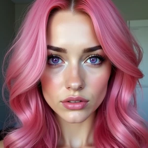 Photo of A stunning 24yo female, pink hair and purple eyes.