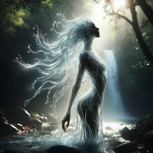 Create A scene depicting a transparent human figure formed by wa...