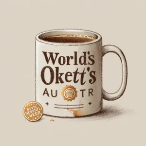 Minimalist vintage-style mug illustration, bold serif text readi...