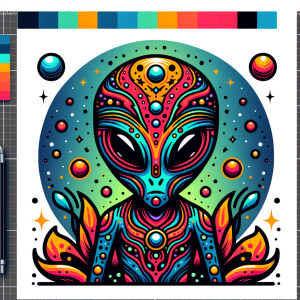Colored alien transparent graphic, no background, cosmic alien g...