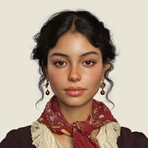 Generate a portrait of a joyful 22-year-old Mexican woman with a...