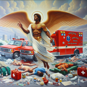 Create a realistic 3D oil painting depicting a scene of emergenc...