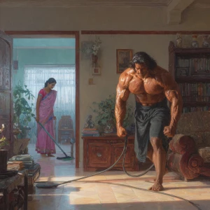 Hyperrealism ,a indian muscular beefy sweaty man exercising i...