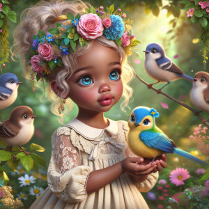 A magical scene featuring a light-skinned African-American toddl...