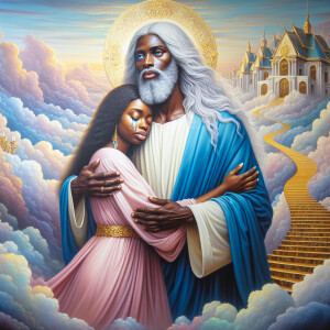 An oil painting depicting a light-skinned African-American Jesus...