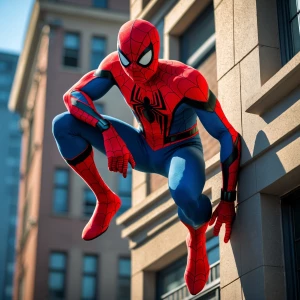 Spider-man crawling up a building